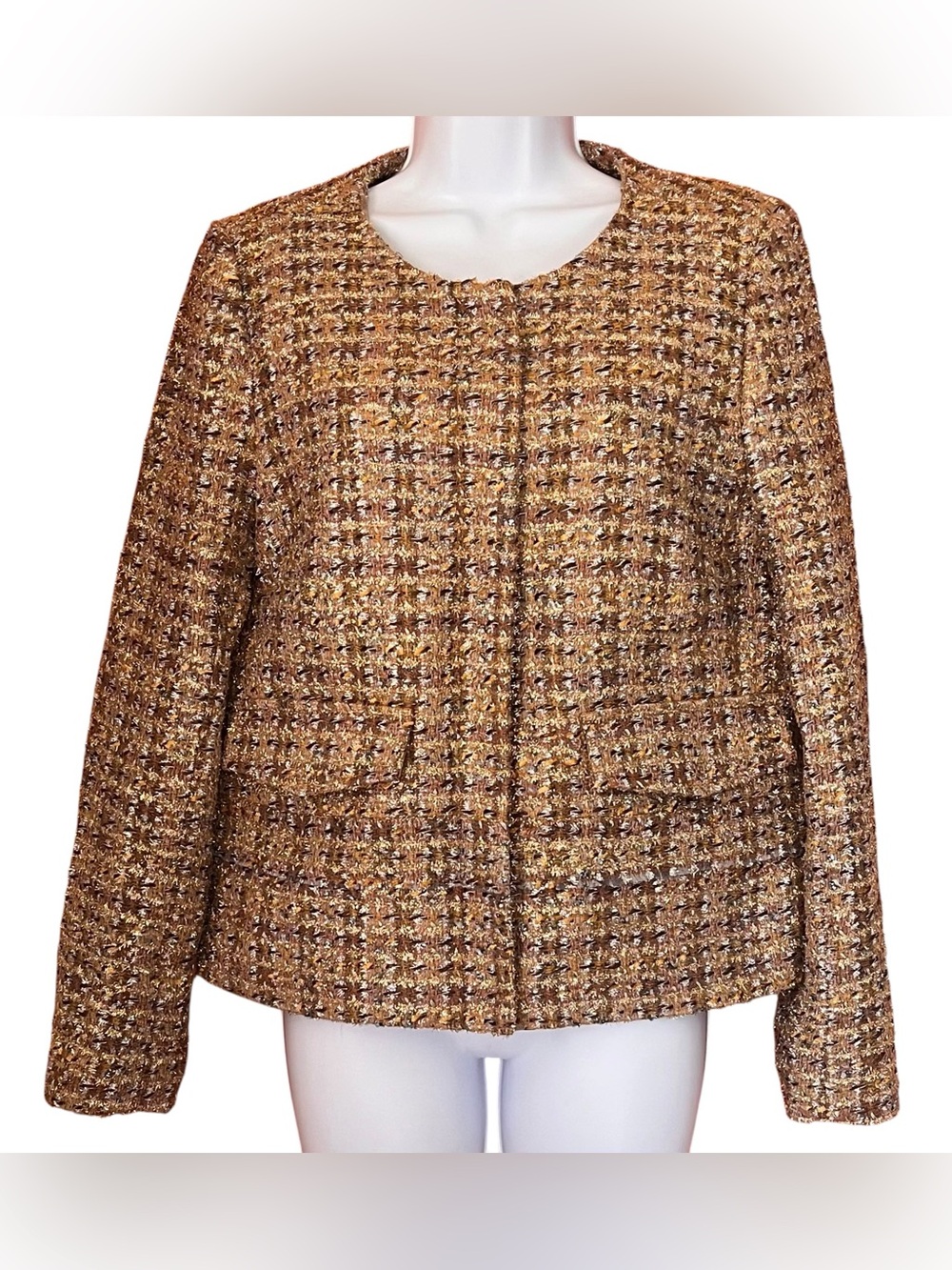 J. Crew Collection Gold and Brown Tweed Cropped Blazer